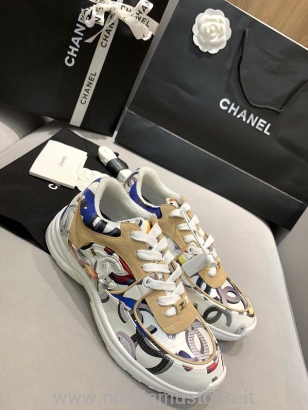 Qualità Originale Chanel Nylon Sneakers Sneakers Pelle Di Agnello Pelle Scamosciata Collezione Primavera/estate 2020 Bianco/beige/multicolore
