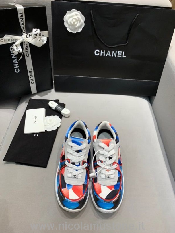 Qualità Originale Chanel Nylon Sneakers Sneakers Pelle Di Agnello Pelle Scamosciata Collezione Primavera/estate 2020 Bianco/rosso/multicolore