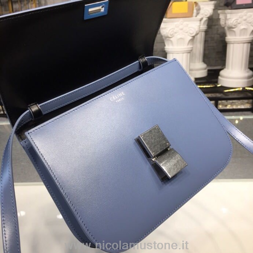 Celine Classic Box Bag 24cm Smooth Calfskin Spring/summer 2018 Collection Medium Blue  กระเป๋า