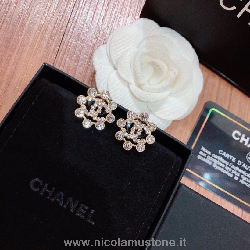 คุณภาพเดิม Chanel Rhinestone ประดับต่างหูสตั๊ด 96376 ฤดูใบไม้ผลิ/ฤดูร้อน 2020 คอลเลกชัน Gold