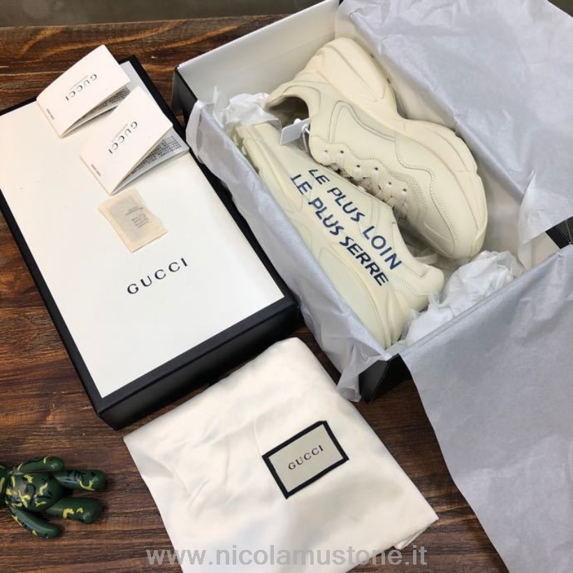 คุณภาพเดิม Gucci Le Plus Loin Rhyton Dad รองเท้าผ้าใบ 619896 หนังลูกวัวฤดูใบไม้ผลิ/ฤดูร้อน 2020 คอลเลกชันสีขาว