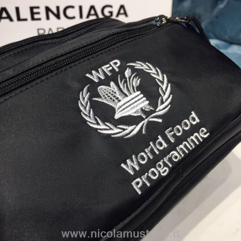 คุณภาพเดิม Balenciaga World Food Program Fanny Pack เอวกระเป๋า 40 ซม ฤดูใบไม้ผลิ/ฤดูร้อน 2019 คอลเลกชัน Black