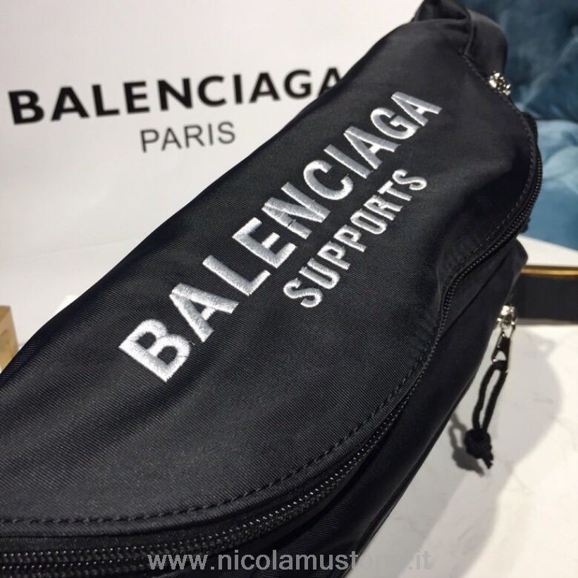คุณภาพเดิม Balenciaga World Food Program Fanny Pack เอวกระเป๋า 40 ซม ฤดูใบไม้ผลิ/ฤดูร้อน 2019 คอลเลกชัน Black