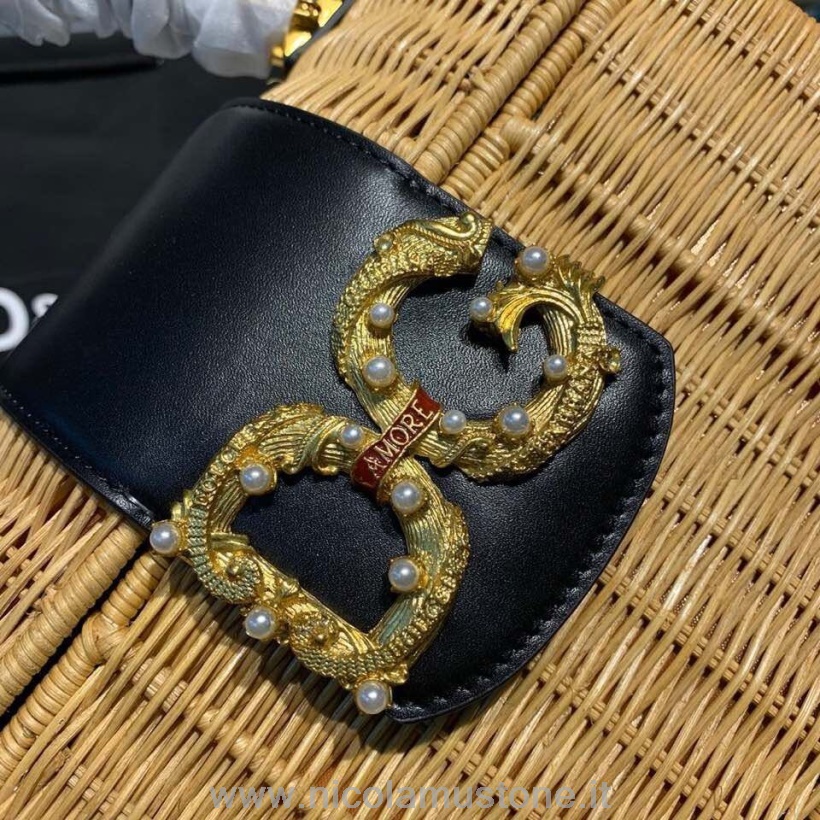 คุณภาพเดิม Dolce Gabbana Dg สาวหวายฟางกระเป๋า 24 ซม ฤดูใบไม้ผลิ/ฤดูร้อน 2020 คอลเลกชันสีดำ