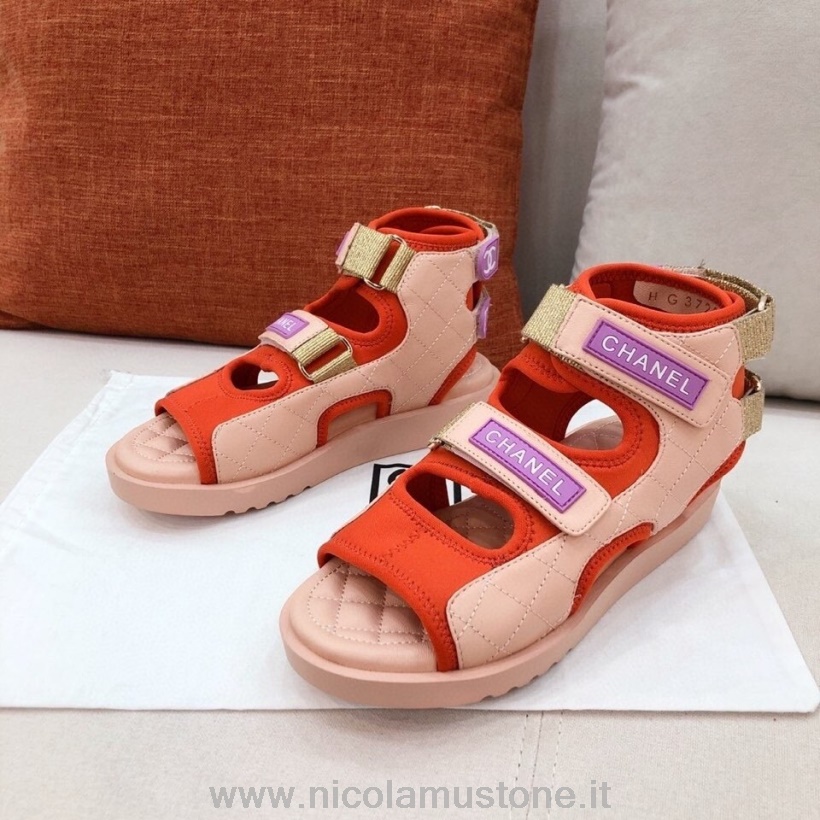 คุณภาพดั้งเดิม Chanel Velcro Strap Gladiator รองเท้าแตะหนัง Lambskin ฤดูใบไม้ผลิ/ฤดูร้อน 2021 คอลเลกชัน Rose Pink