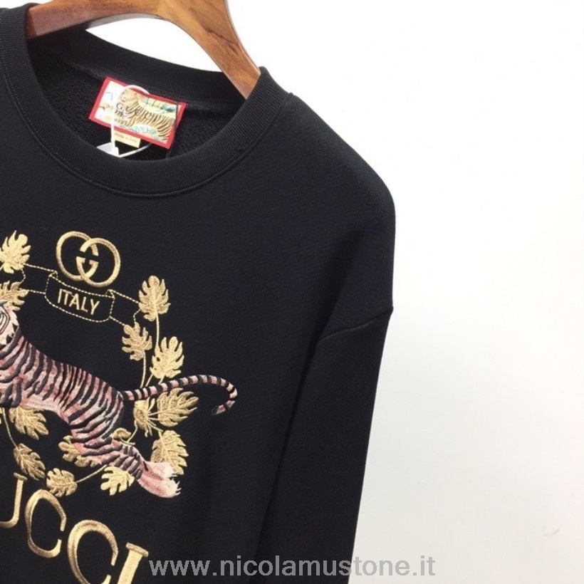 คุณภาพเดิม Gucci Tiger Lunar New Year Pullover Hoodie Sweatshirt ฤดูใบไม้ผลิ/ฤดูร้อน 2022 คอลเลกชันสีดำ