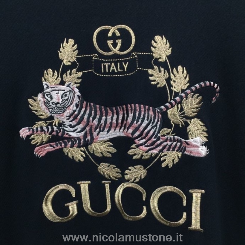 คุณภาพเดิม Gucci Tiger Lunar New Year Pullover Hoodie Sweatshirt ฤดูใบไม้ผลิ/ฤดูร้อน 2022 คอลเลกชันสีดำ