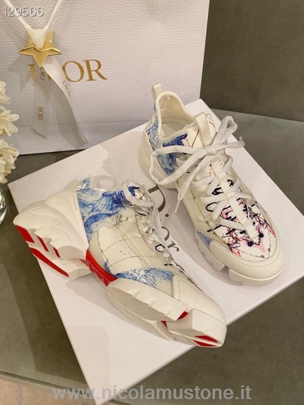 คุณภาพเดิม Christian Dior ทั่วโลก D-connect รองเท้าผ้าใบ Neoprene หนังลูกวัวฤดูใบไม้ร่วง/ฤดูหนาว 2020 คอลเลกชันสีขาว/สีฟ้า
