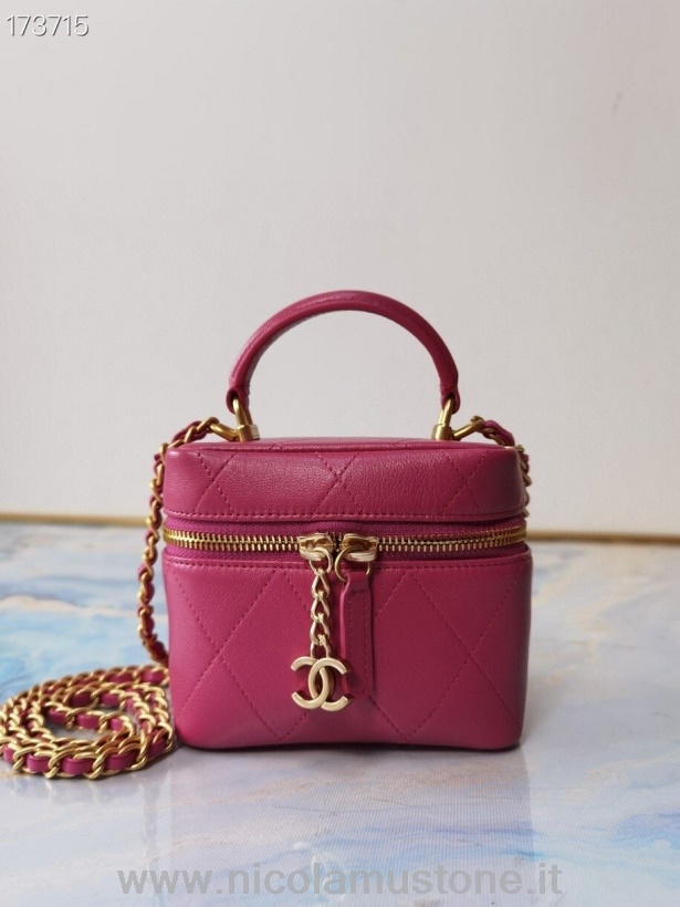 คุณภาพเดิม Chanel Miniature Vanity Case กระเป๋า 14 ซม หนัง Lambskin Gold Hardware ฤดูใบไม้ผลิ/ฤดูร้อน 2021 คอลเลกชันร้อน Pink
