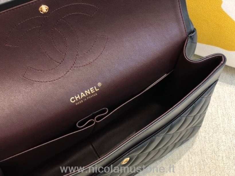 คุณภาพเดิม Chanel Maxi Flap กระเป๋า 33 ซม 58601 Lambskin หนังฮาร์ดแวร์ทองฤดูใบไม้ร่วง/ฤดูหนาว 2020 คอลเลกชันสีดำ