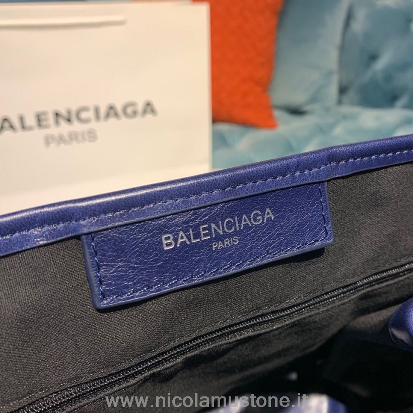คุณภาพเดิม Balenciaga Cabas Shopping Tote Bag 35 ซม หนัง Lambskin ฤดูใบไม้ผลิ/ฤดูร้อน 2019 คอลเลกชัน Navy Blue