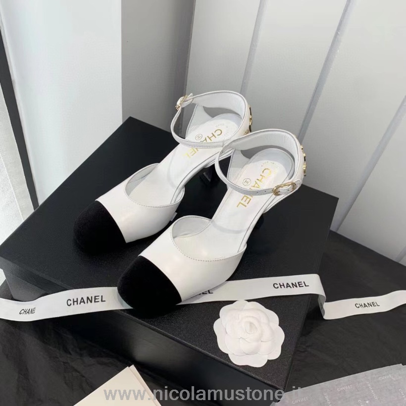 คุณภาพเดิม Chanel Strappy Pumps หนังลูกวัว Fall/winter 2021 Collection White/black