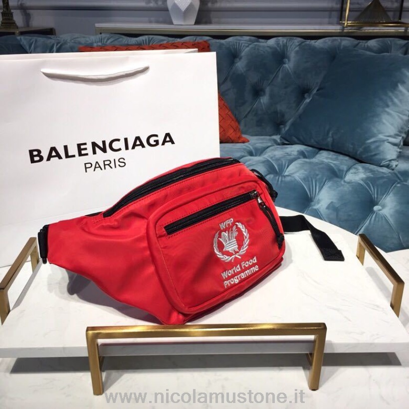 คุณภาพเดิม Balenciaga World Food Program Fanny Pack เอวกระเป๋า 40 ซม ฤดูใบไม้ผลิ/ฤดูร้อน 2019 คอลเลกชันสีแดง