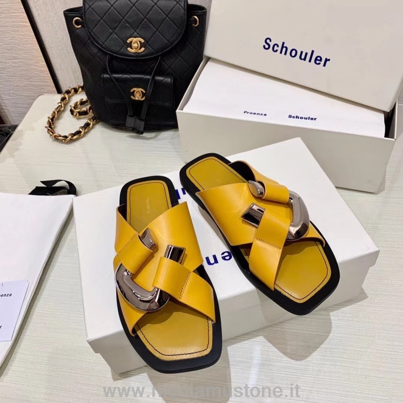 Proenza Schouler รองเท้าแตะหนังลูกวัวแท้ Fall/Winter 2021 Collection สีเหลือง