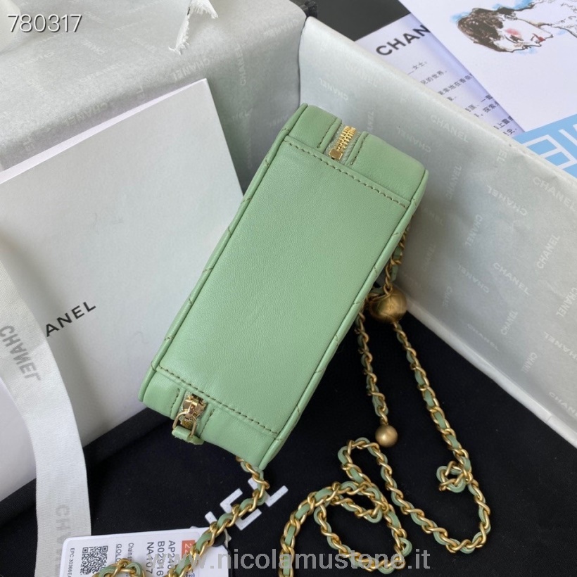 คุณภาพเดิม Chanel Box Bag 14cm As2463 Gold Hardware Lambskin Leather Fall/winter 2021 Collection Light Green