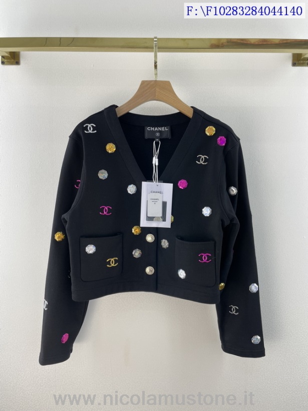 Original quality Chanel Jeweled Knit Coat Fall/Winter 2021 Collection Black