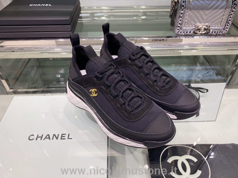 คุณภาพเดิม Chanel ถุงเท้าถักรองเท้าผ้าใบหนังลูกวัวฤดูใบไม้ร่วง/ฤดูหนาว 2019 คอลเลกชันสีดำ