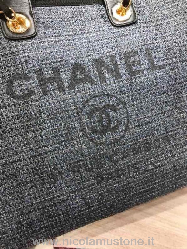 คุณภาพเดิม Chanel Deauville Tote 38cm Canvas Bag Spring/summer 2019 Collection Black/dark Denim