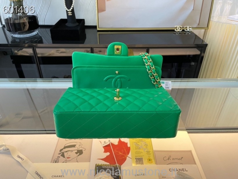 คุณภาพเดิม Chanel กระเป๋าสะพายคลาสสิก 25 ซม ฮาร์ดแวร์ทอง หนังแกะ ฤดูใบไม้ผลิ/ฤดูร้อน 2021 คอลเลกชัน สีเขียว