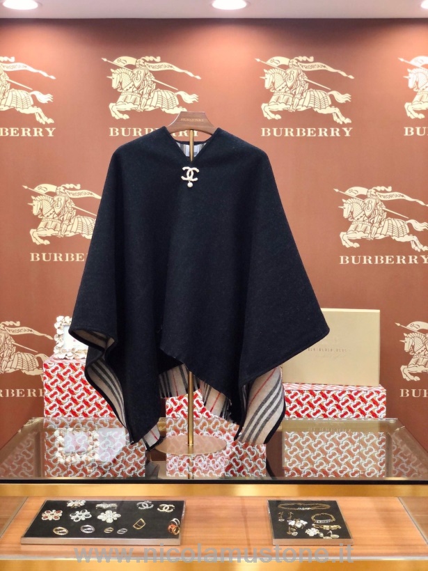 คุณภาพดั้งเดิม Burberry ผ้าคลุมไหล่ผ้าแคชเมียร์วินเทจ/เคปฤดูใบไม้ร่วง/ฤดูหนาว 2020 คอลเลกชันสีดำหลากสี
