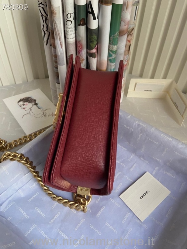 Qualità Originale Chanel Chevron Boy Bag 20cm As67085 Hardware Oro Pelle Caviale Collezione Autunno/inverno 2021 Bordeaux