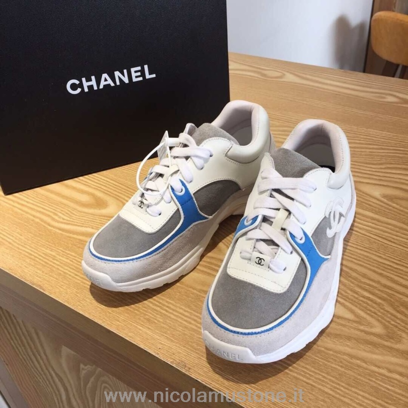 Original Quality Chanel Nylon Sneakers Sneakers G34360 Pelle Di Agnello Pelle Scamosciata Collezione Primavera/estate 2019 Bianco/grigio/blu