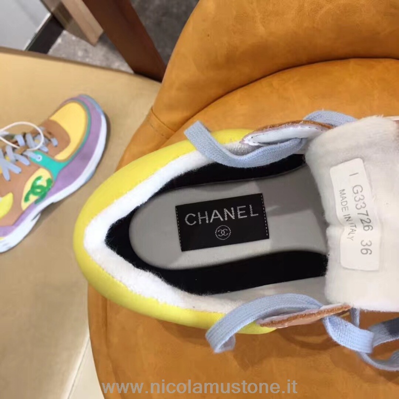 Original Quality Chanel Nylon Sneakers Sneakers G34360 Pelle Di Agnello Pelle Scamosciata Collezione Primavera/estate 2019 Giallo