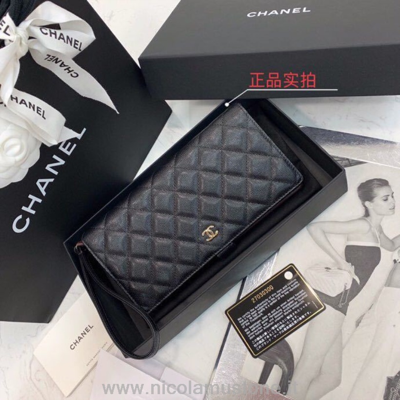 Porta Carte Chanel Di Qualità Originale Custodia Per Telefono Custodia 21 Cm Hardware Oro Primavera/estate 2019 Collezione Act 2 Nero