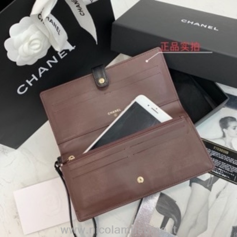 Porta Carte Chanel Di Qualità Originale Custodia Per Telefono Custodia 21 Cm Hardware Oro Primavera/estate 2019 Collezione Act 2 Nero