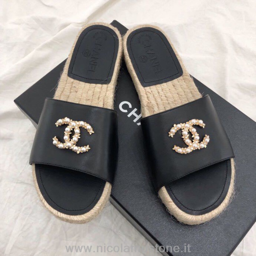 Qualità Originale Chanel Cc Jewel Logo Espadrillas Sabot Pelle Di Agnello Collezione Primavera/estate 2019 Nero