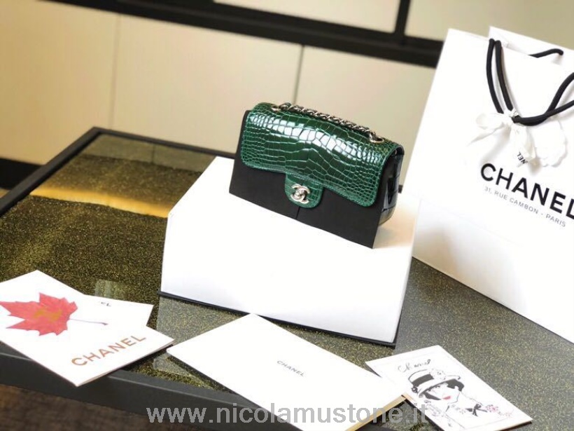 Qualità Originale Chanel Mini Borsa Classica Con Patta 20 Cm Hardware Oro Pelle Di Coccodrillo Primavera/estate 2019 Collezione Act 2 Verde Scuro