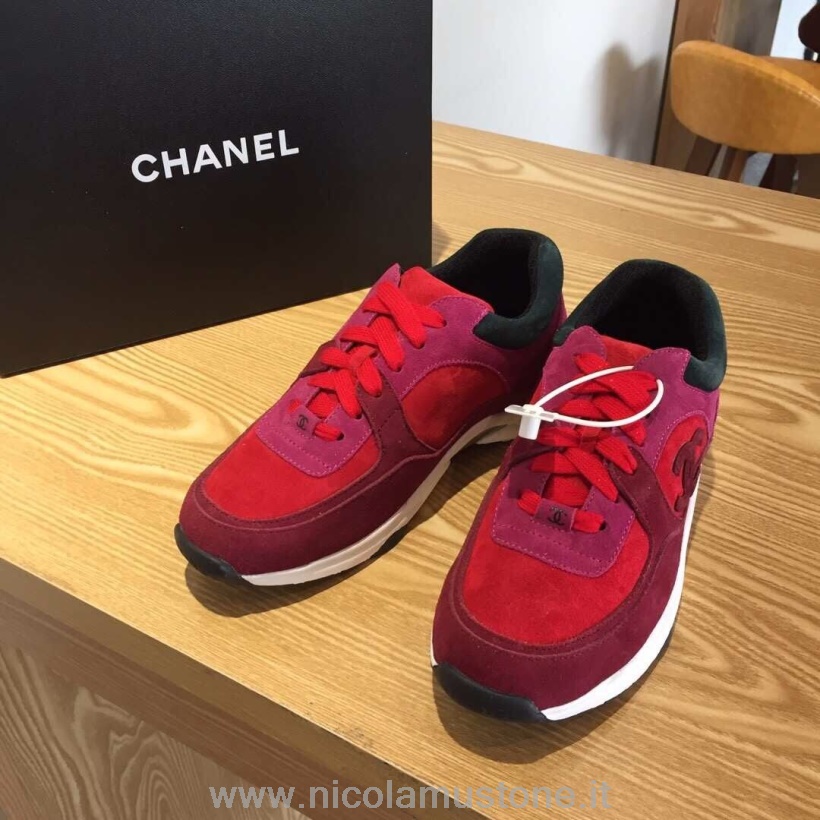 Qualità Originale Chanel Nylon Sneakers Sneakers G34360 Camoscio Pelle D\agnello Collezione Primavera/estate 2019 Bordeaux/rosso/berry