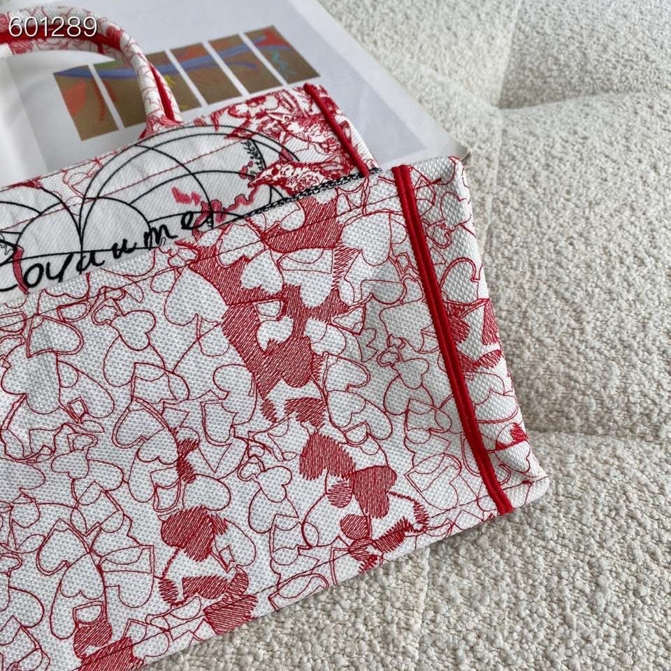 Orijinal Kalite Christian Dior D-royaume D\amour Kitap çantası 36cm Nakış Tuval Sonbahar/kış 2021 Koleksiyonu Kırmızı/beyaz