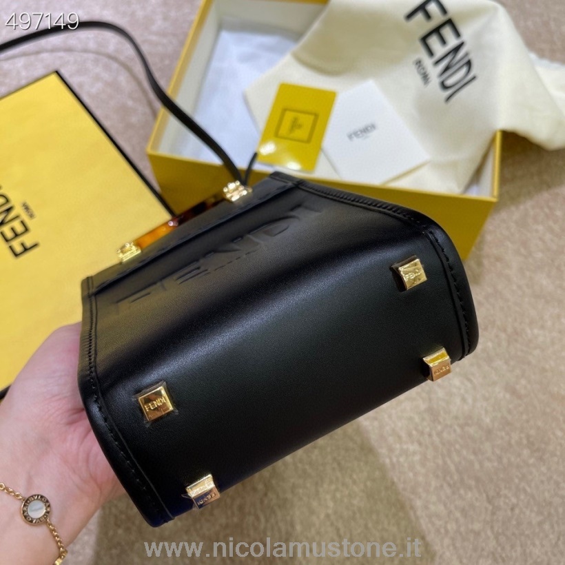 Orijinal Kaliteli Fendi Mini Güneş Alışveriş çantası 18cm Dana Derisi Deri Sonbahar/kış 2021 Koleksiyonu Siyah