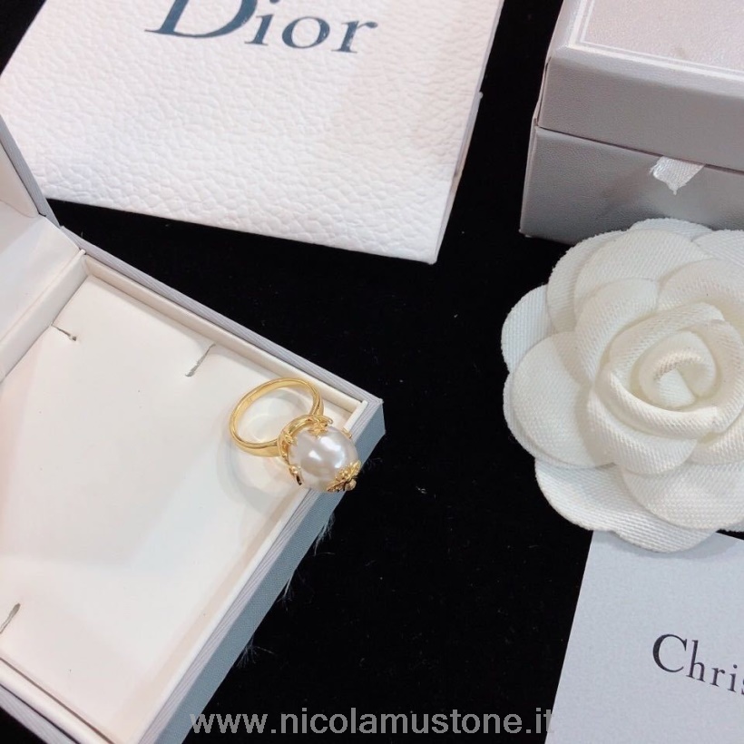Orijinal Kalite Christian Dior Inci Yüzük Ilkbahar/yaz 2020 Koleksiyonu Altın/beyaz