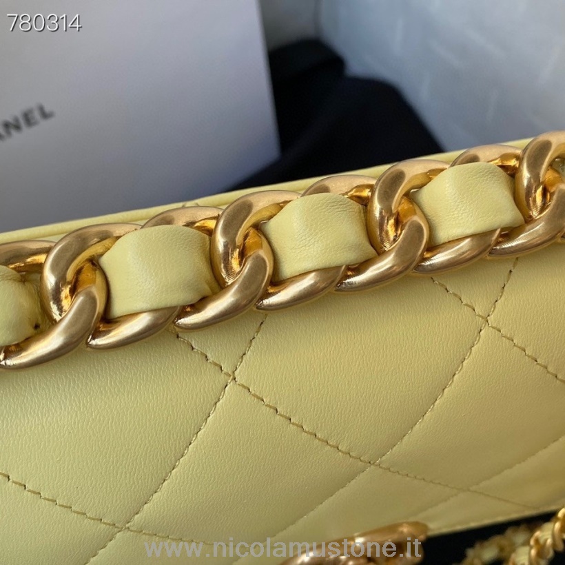Orijinal Kalite Chanel Flap çanta 22cm As3011 Altın Donanım Dana Derisi Deri Sonbahar/kış 2021 Koleksiyonu Sarı