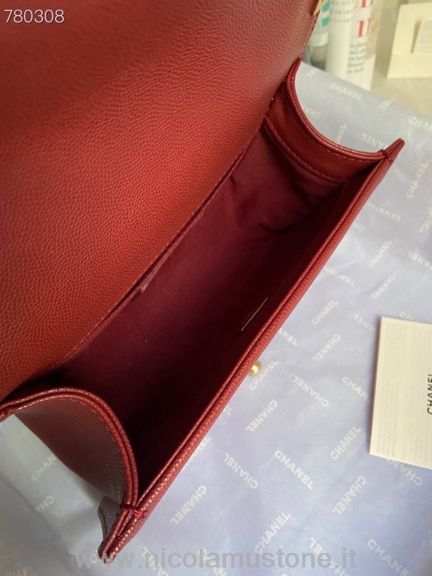 Orijinal Kalite Chanel çocuk çantası 20cm As67085 Altın Donanım Havyar Deri Sonbahar/kış 2021 Koleksiyonu Bordo