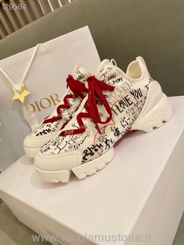 Orijinal Kalite Christian Dior Dioramour D-connect Neopren Spor Ayakkabı Dana Derisi Deri Sonbahar/kış 2020 Koleksiyonu Beyaz/kırmızı