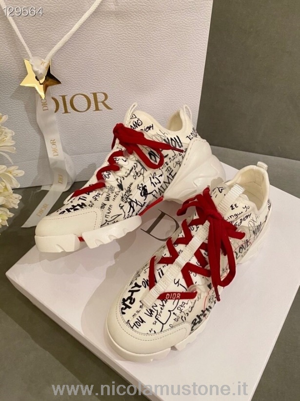 Orijinal Kalite Christian Dior Dioramour D-connect Neopren Spor Ayakkabı Dana Derisi Deri Sonbahar/kış 2020 Koleksiyonu Beyaz/kırmızı