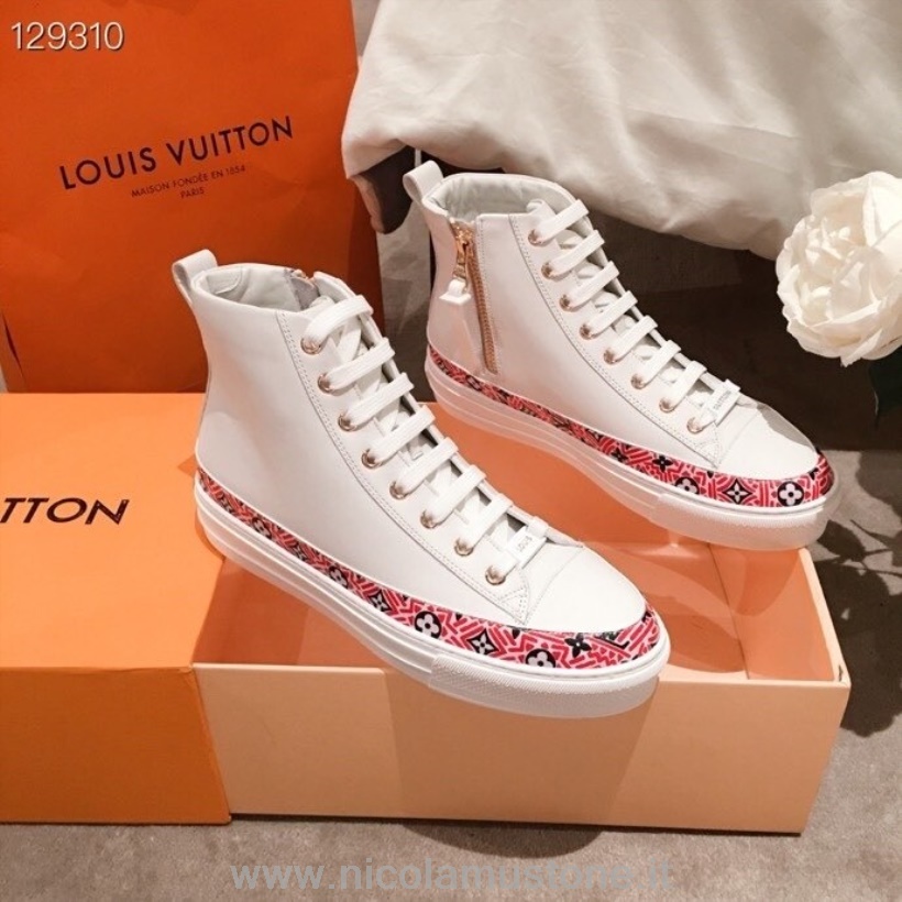 Orijinal Kalite Louis Vuitton Kurnaz Yıldız Yüksek Top Spor Ayakkabı Dana Derisi Deri Ilkbahar/yaz 2020 Koleksiyonu 1a85em Beyaz/kırmızı