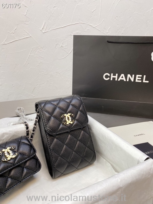 Orijinal Kaliteli Chanel şeker Telefon Tutucu çanta Ve Airpods Pro Tutucu 18cm/8cm Taneli Dana Derisi Deri Altın Donanım Ilkbahar/yaz 2021 Koleksiyonu Siyah
