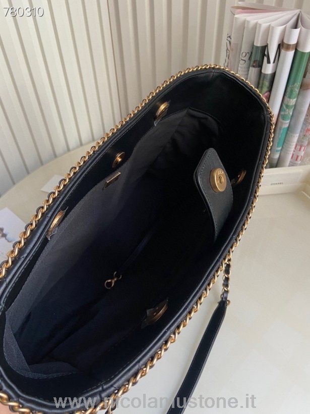 Orijinal Kaliteli Chanel Dokuma Zincir çantası 34cm As3761 Altın Donanım Dana Derisi Deri Sonbahar/kış 2021 Koleksiyonu Siyah