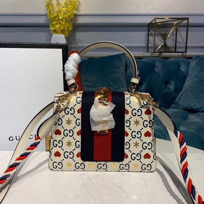 Orijinal Kalite Gucci çin Sevgililer Günü Mini Sylvie üst Saplı çanta 20cm 524405 Dana Derisi Deri Ilkbahar/yaz 2019 Koleksiyonu Beyaz/kırmızı