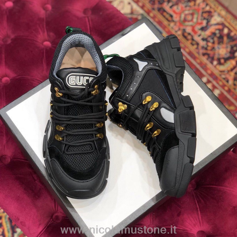 Orijinal Kalite Gucci Flashtrek Gg Spor Ayakkabı Dana Derisi Deri Sonbahar/kış 2019 Koleksiyonu Siyah