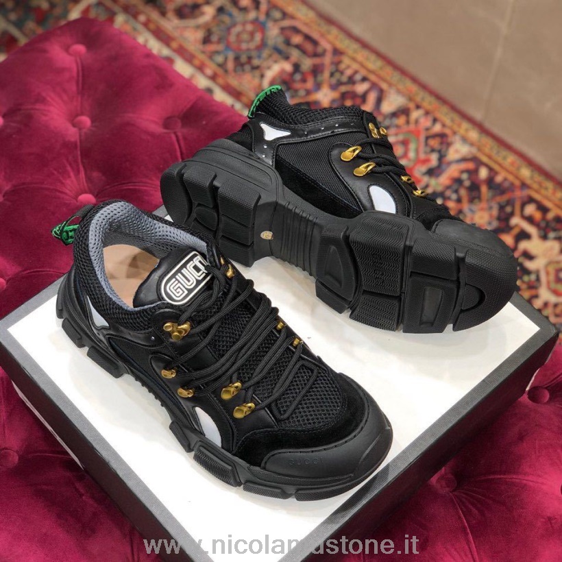 Orijinal Kalite Gucci Flashtrek Gg Spor Ayakkabı Dana Derisi Deri Sonbahar/kış 2019 Koleksiyonu Siyah