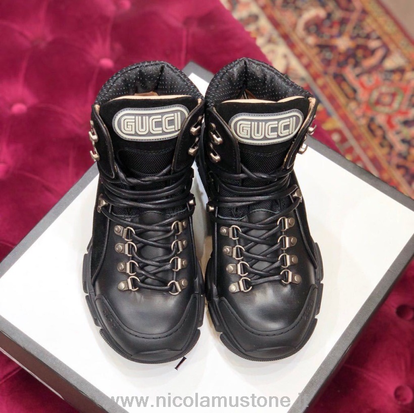 Orijinal Kalite Gucci Flashtrek Gg Yüksek Top Spor Ayakkabı Dana Derisi Deri Sonbahar/kış 2019 Koleksiyonu Siyah