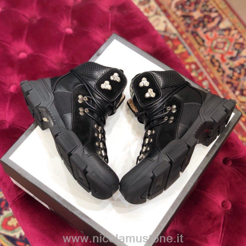 Orijinal Kalite Gucci Flashtrek Gg Yüksek Top Spor Ayakkabı Dana Derisi Deri Sonbahar/kış 2019 Koleksiyonu Siyah