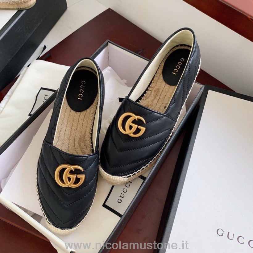 Orijinal Kalite Gucci Marmont Espadrilles Dana Derisi Deri Ilkbahar/yaz 2020 Koleksiyonu Siyah