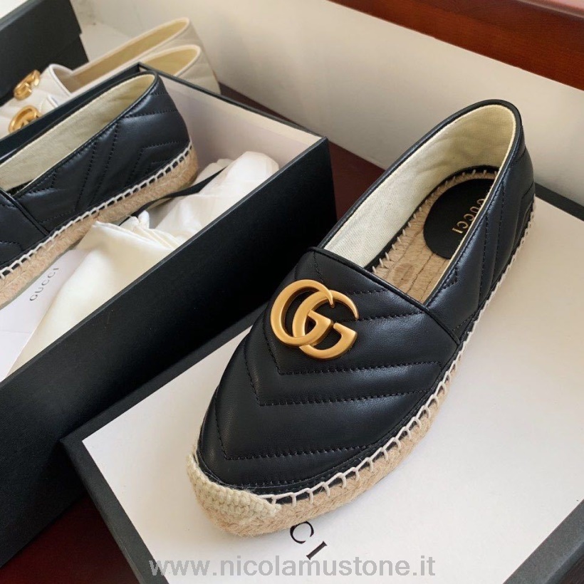 Orijinal Kalite Gucci Marmont Espadrilles Dana Derisi Deri Ilkbahar/yaz 2020 Koleksiyonu Siyah