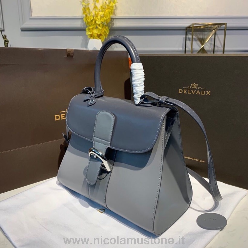 Orijinal Kalite Delvaux Brillant Mm El çantası Kapağı 28cm çanta Dana Derisi Deri Gümüş Donanım Sonbahar/kış 2019 Koleksiyonu Koyu Gri/açık Gri